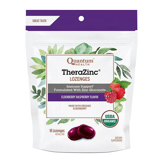 Quantum Thera Zinc Elderberry Raspberry Flavored Lozenges 18 count