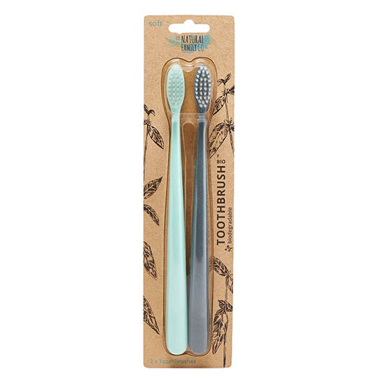 The Natural Family Co. Rivermint and Monsoon Mist Biodegradable Toothbrushes Twin Pack
