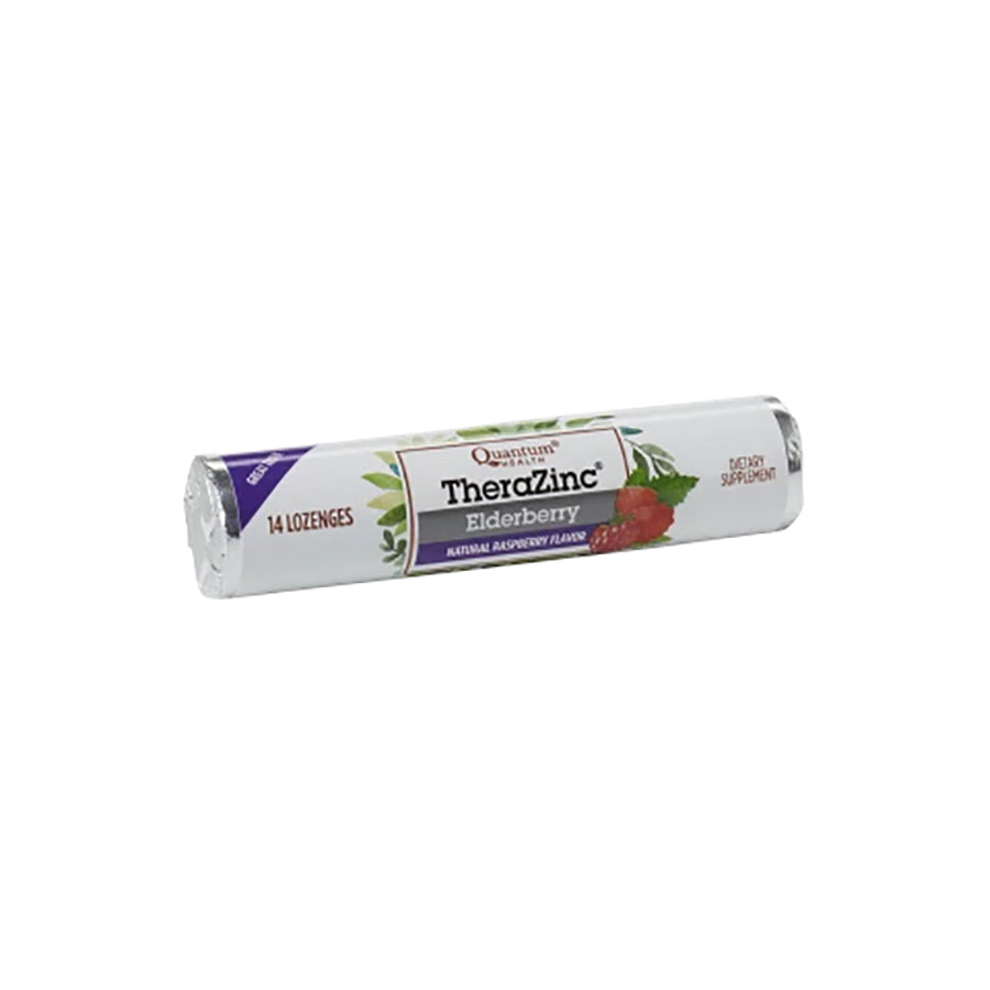 Quantum TheraZinc Elderberry Lozenges, Natural Raspberry Flavor 14 count